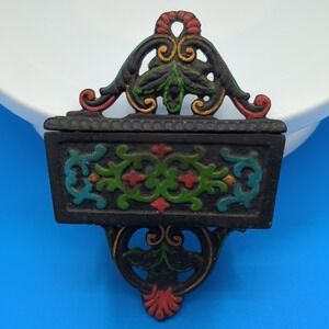 Vintage Wilton Cast Iron Wall Mount Match Holder/Striker Hinged Lid Orig. Paint